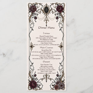 Dark Victorian Gothic Floral Wedding Dinner Menu