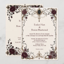 Dark Victorian Gothic Floral Wedding Invitation