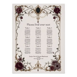 Dark Victorian Gothic Floral Wedding Seating Chart