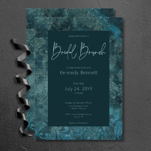 Dark Victorian Teal Damask Bridal Brunch Invitation