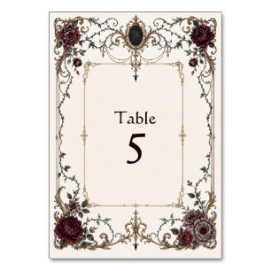 Dark Victorian Wedding Party Table Number