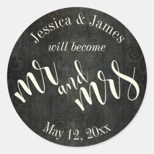 Dark Vintage Background, Typography 30 Wedding Classic Round Sticker