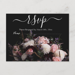 Dark vintage burgundy Floral RSVP Postcard