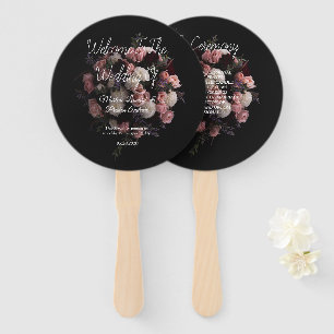 Dark vintage burgundy Floral Wedding Hand Fan