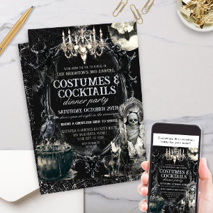 Dark Vintage Costumes and Cocktails Halloween Invitation