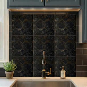 Dark Vintage Distressed Black Marble Damask Tile