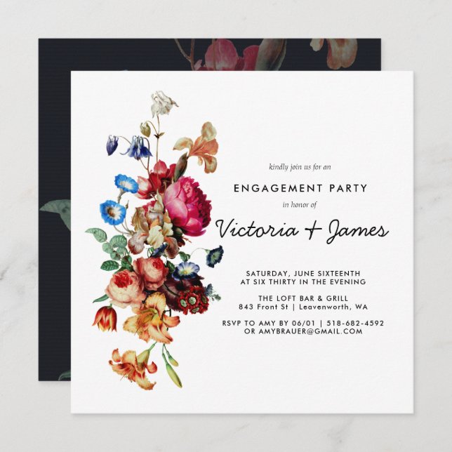 Dark Vintage Floral Engagement Party Invitation (Front/Back)