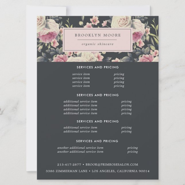 Dark Vintage Floral Logo | Pricing Flyer (Front)