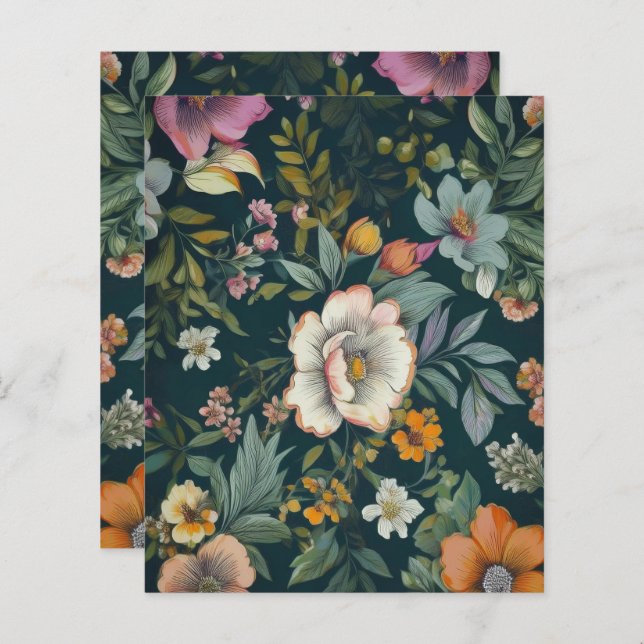 Dark Vintage Floral Pattern Paper Stationary (Front/Back)