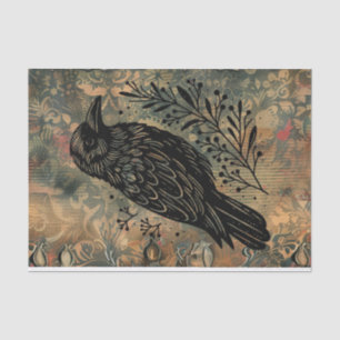 Dark Vintage Floral Raven Decoupage Tissue Paper
