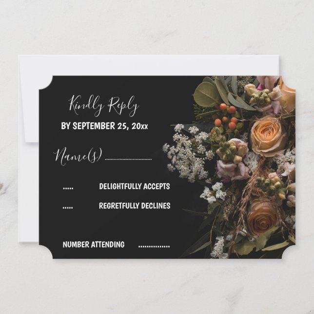 Dark vintage Floral RSVP Invitation (Front)