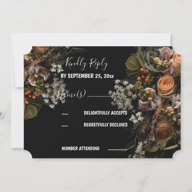Dark vintage Floral RSVP Invitation (Front)