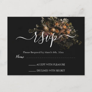 Dark vintage Floral RSVP Postcard