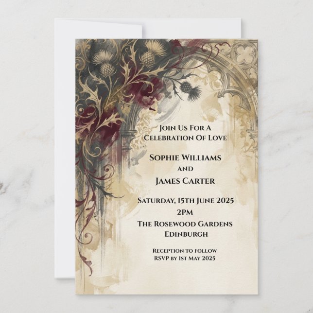 Dark Vintage Floral Wedding Invitation (Front)