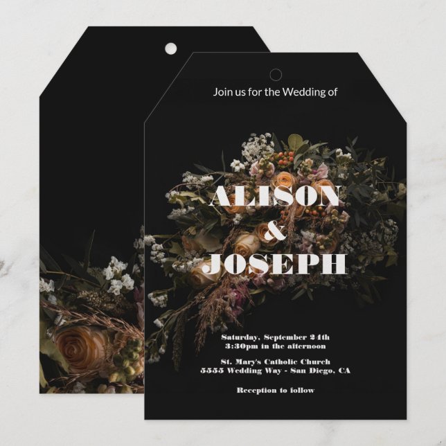 Dark Vintage Floral Wedding Invitation (Front/Back)