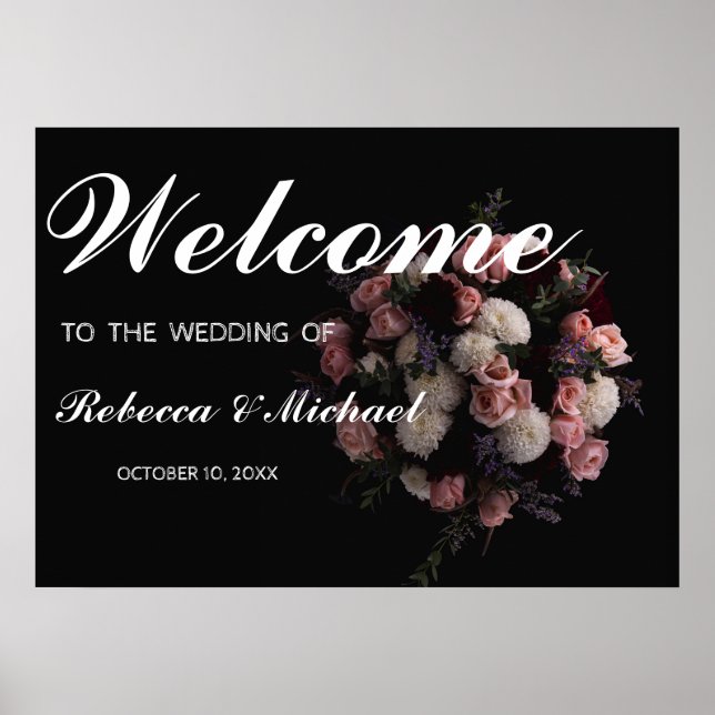 Dark vintage Floral Wedding Welcome  Poster (Front)
