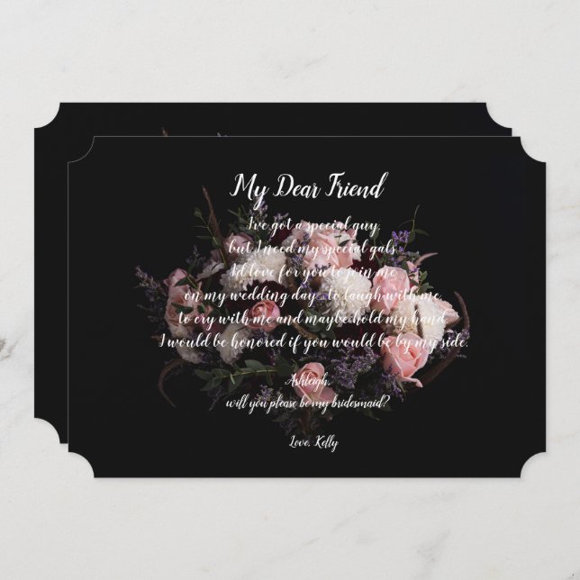 Dark vintage Florawill be my bridesmaid Invitation (Front/Back)