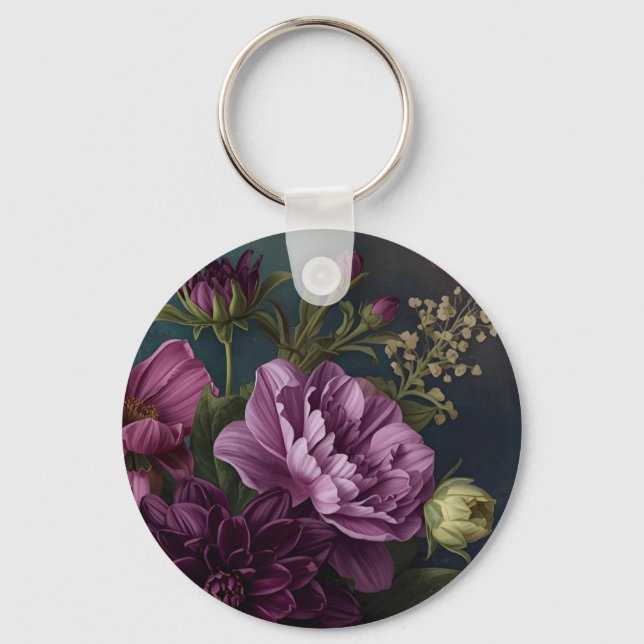 Dark Vintage Flowers Key Ring (Front)