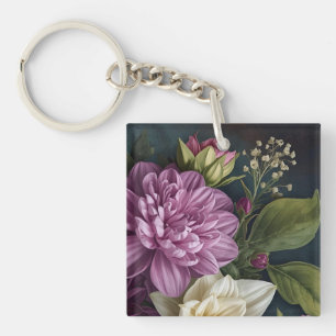 Dark Vintage Flowers Key Ring
