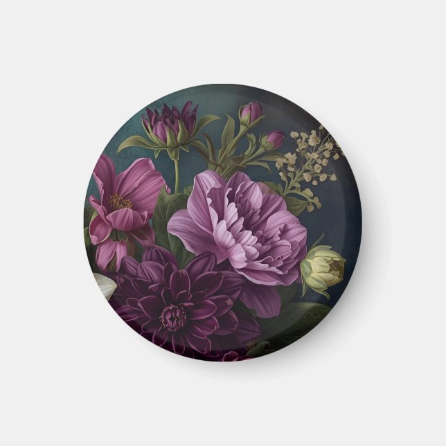 Dark Vintage Flowers Magnet (Front)