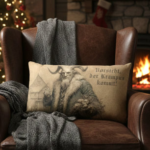 Dark Vintage German Krampus Christmas Lumbar Cushion