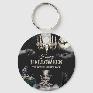 Dark Vintage Gothic Skull Annual Halloween Party Key Ring