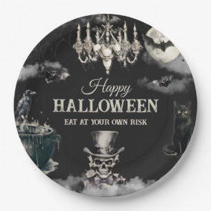 Dark Vintage Gothic Skull Annual Halloween Party Paper Plate