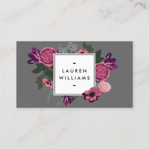 Dark Vintage Modern Floral Motif Grey Designer Business Card