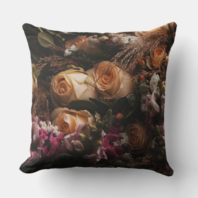 Dark vintage orange Floral Cushion (Front)