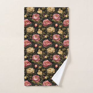Dark Vintage Peony Floral Patterned Guest Bathroom Hand Towel