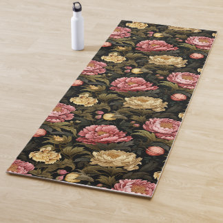 Dark Vintage Peony Floral Patterned Yoga Mat