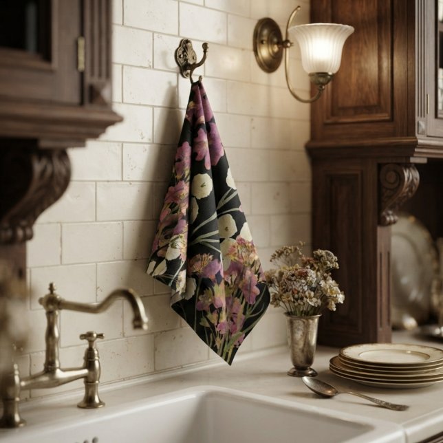Dark Vintage Pressed Paper Flowers Tea Towel (Creator Uploaded)