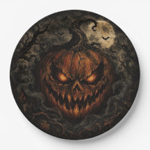 Dark Vintage Pumpkin Halloween Paper Plates