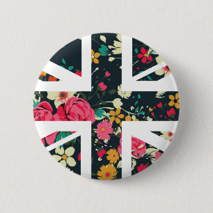 Dark Vintage Rose Union Jack British(UK) Flag 6 Cm Round Badge