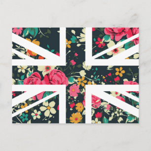 Dark Vintage Rose Union Jack British(UK) Flag Postcard