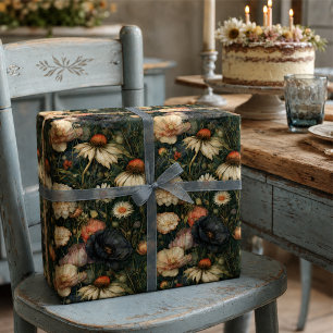 Dark Vintage Wildflower Garden Floral Wrapping Paper