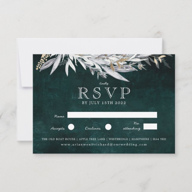 Dark Vintage Wreath with rustic Foliage Invitation (Front)