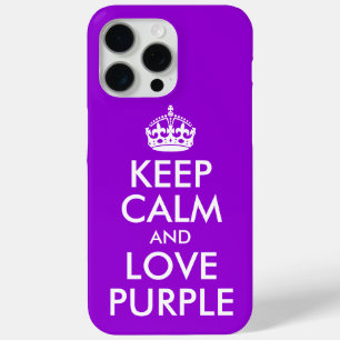 Dark Violet and White Keep Calm and Love Purple iPhone 15 Pro Max Case