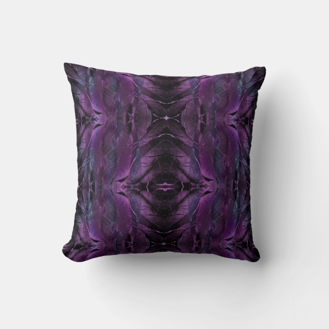 Dark Violet Purple Abstract Feather Textured Cushion (Front)