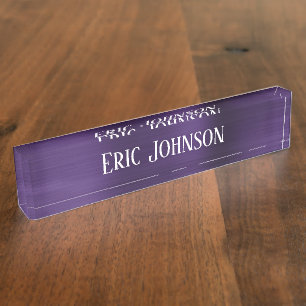 Dark Violet Purple Faux Foil Modern Nameplate