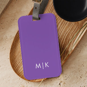 Dark Violet Purple Modern Monogram Luggage Tag