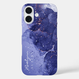 Dark Violet Watercolor Ink Glitter Customisable iPhone 16 Case