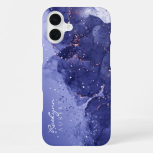 Dark Violet Watercolor Ink Glitter Customisable iPhone 16 Plus Case