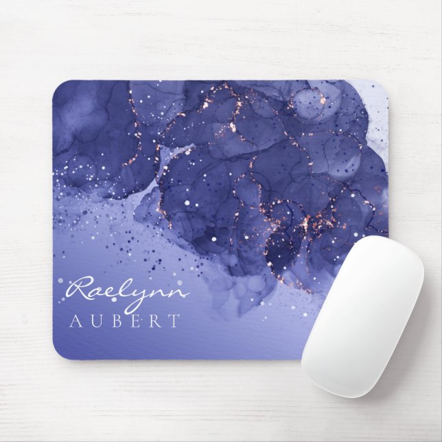 Dark Violet Watercolor Ink Glitter Customisable Mouse Pad (With Mouse)