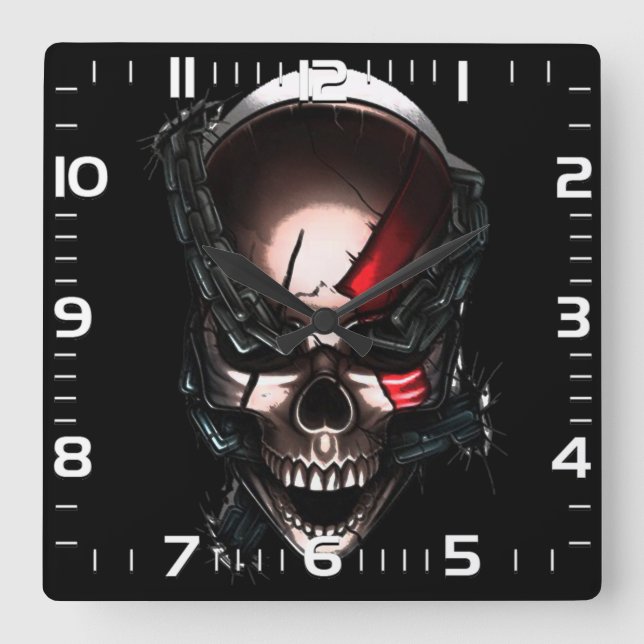Dark wall clock "Skull with current" (Front)