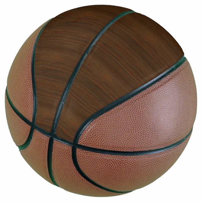 Dark Walnut Brown Bamboo Wood Grain Look Basketball (Angled)