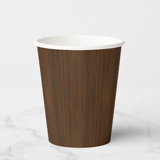 Dark Walnut Brown Bamboo Wood Grain Look Paper Cups (Front)