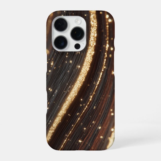Dark Walnut Wood Grain with Sparkling Gold Rivers  iPhone Case (Back)