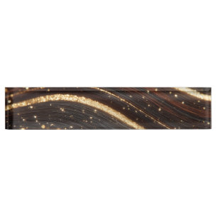 Dark Walnut Wood Grain with Sparkling Gold Rivers  Nameplate