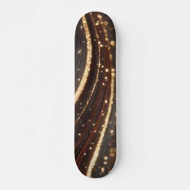 Dark Walnut Wood Grain with Sparkling Gold Rivers  Skateboard (Front)